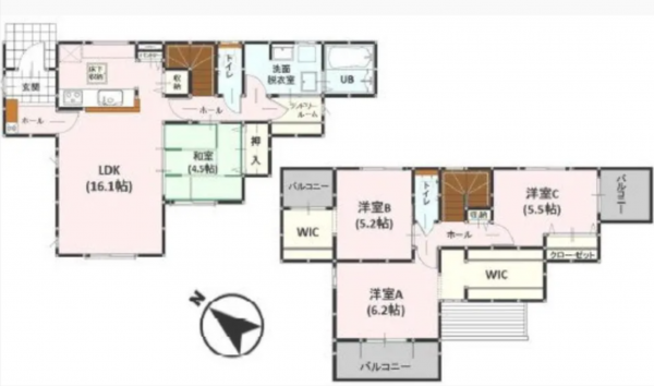 熊本市東区新南部、新築一戸建ての間取り画像です