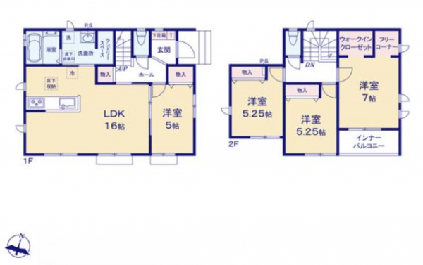 熊本市東区桜木、新築一戸建ての間取り画像です