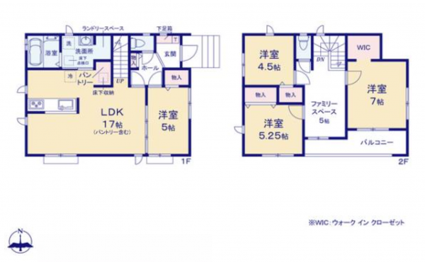 熊本市南区野田、新築一戸建ての間取り画像です
