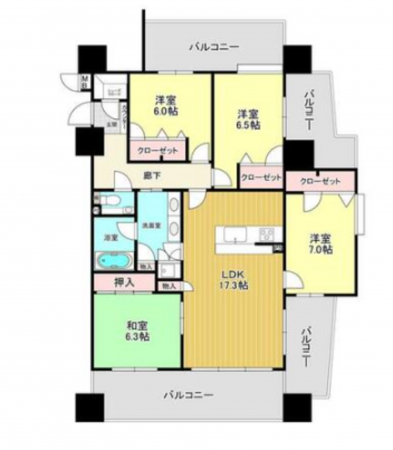 熊本市東区花立、マンションの間取り画像です
