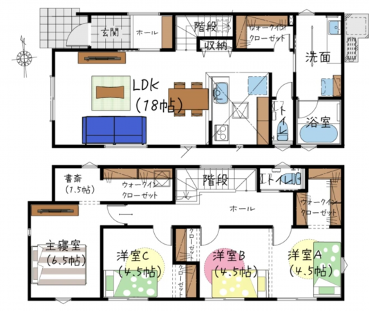 熊本市南区砂原町、新築一戸建ての間取り画像です