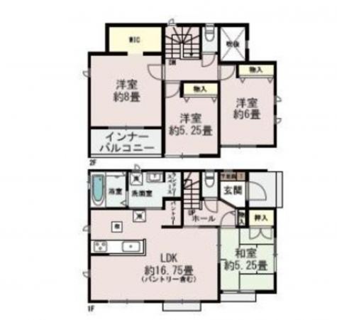 熊本市南区出仲間、新築一戸建ての間取り画像です