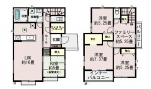 熊本市南区出仲間、新築一戸建ての間取り画像です