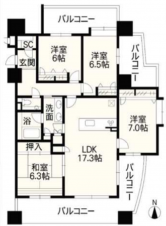 熊本市東区花立、マンションの間取り画像です