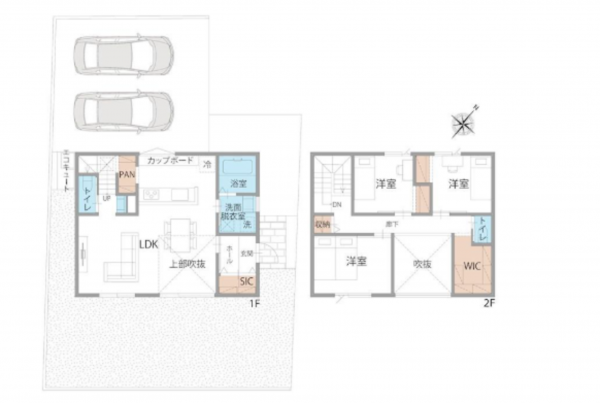 熊本市南区八幡、新築一戸建ての間取り画像です