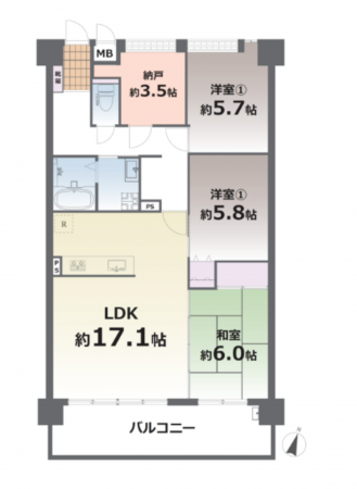 熊本市東区健軍本町、マンションの間取り画像です