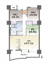 熊本市東区東本町、マンションの間取り画像です