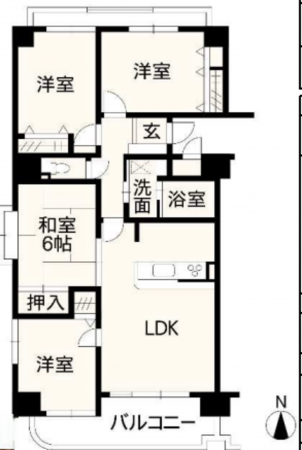 熊本市南区出仲間、マンションの間取り画像です