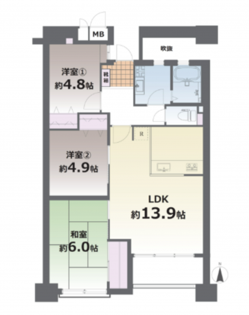 熊本市中央区新町、マンションの間取り画像です