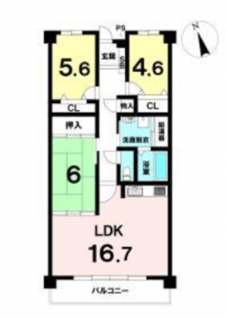 熊本市東区長嶺東、マンションの間取り画像です