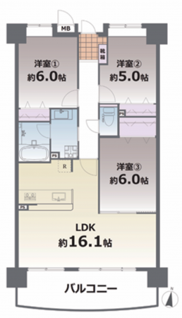 熊本市中央区大江本町、マンションの間取り画像です