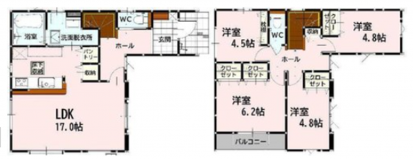 熊本市東区東本町、新築一戸建ての間取り画像です