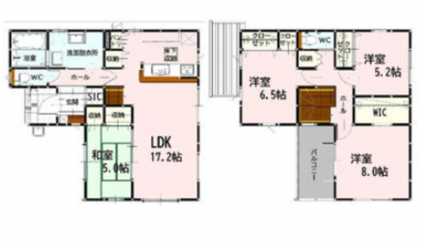 熊本市東区沼山津、新築一戸建ての間取り画像です