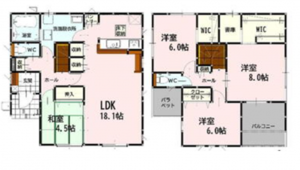 熊本市東区沼山津、新築一戸建ての間取り画像です