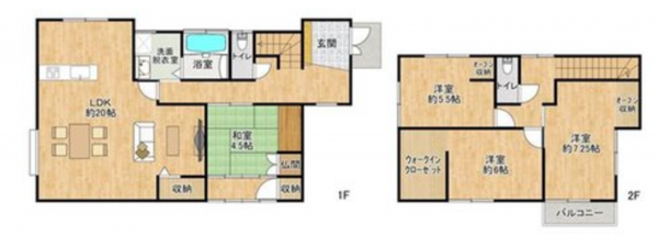 熊本市南区野口、中古一戸建ての間取り画像です