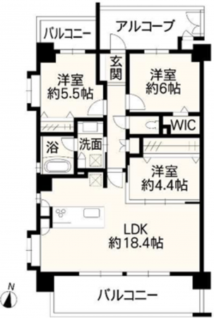 熊本市東区長嶺南、マンションの間取り画像です