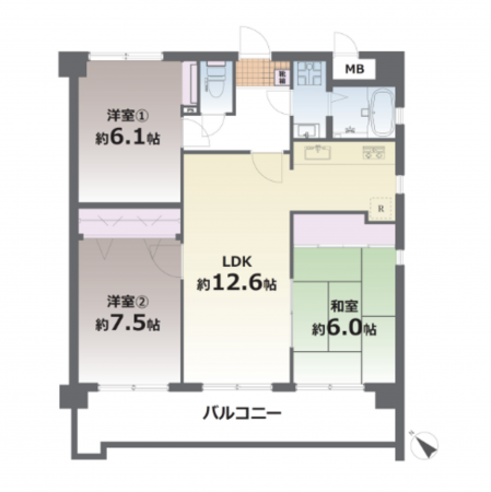 熊本市中央区新屋敷、マンションの間取り画像です