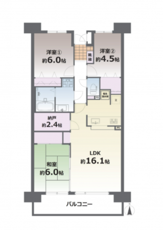 熊本市南区白藤、マンションの間取り画像です