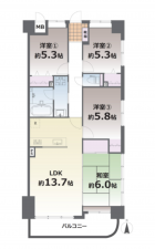 熊本市中央区京町、マンションの間取り画像です