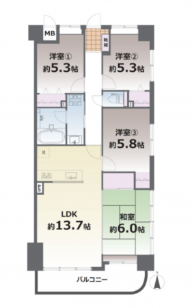 熊本市中央区京町、マンションの間取り画像です