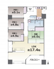 熊本市中央区新町、マンションの間取り画像です