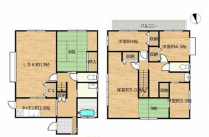 熊本市東区新生、中古一戸建ての間取り画像です