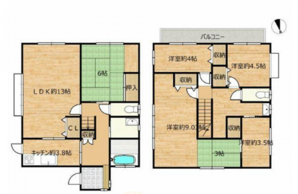 熊本市東区新生、中古一戸建ての間取り画像です