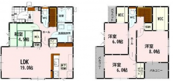 熊本市東区桜木、新築一戸建ての間取り画像です