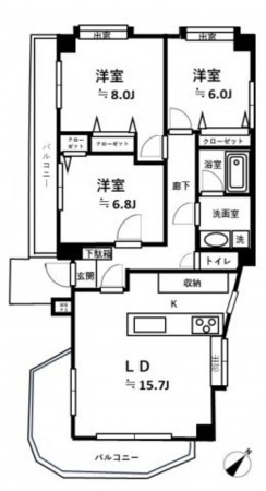 藤沢市大鋸、マンションの間取り画像です