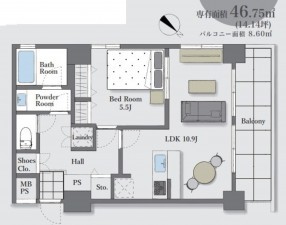 藤沢市片瀬海岸、マンションの間取り画像です