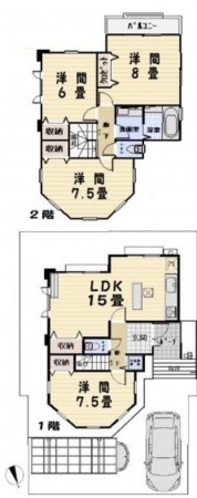 藤沢市鵠沼海岸、中古一戸建ての間取り画像です