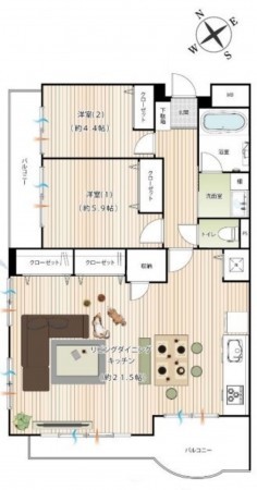 藤沢市鵠沼海岸、マンションの間取り画像です