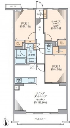 藤沢市城南、マンションの間取り画像です