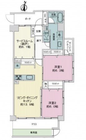 藤沢市辻堂新町、マンションの間取り画像です