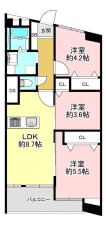 藤沢市鵠沼海岸、マンションの間取り画像です