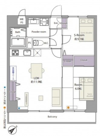 藤沢市城南、マンションの間取り画像です