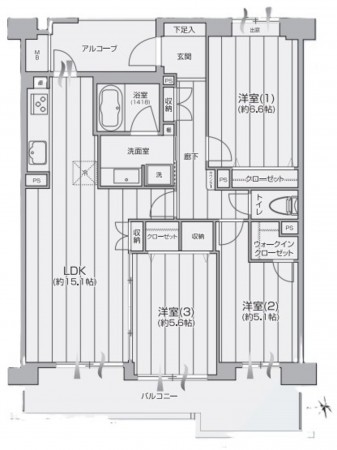 藤沢市鵠沼藤が谷、マンションの間取り画像です