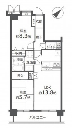 藤沢市片瀬、マンションの間取り画像です