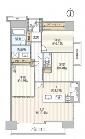 藤沢市南藤沢、マンションの間取り画像です