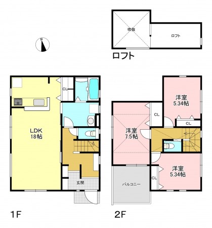 藤沢市辻堂太平台、新築一戸建ての間取り画像です