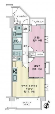 藤沢市片瀬海岸、マンションの間取り画像です