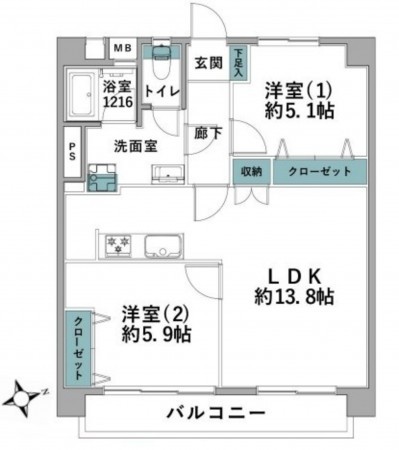 藤沢市川名、マンションの間取り画像です