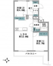 藤沢市弥勒寺、マンションの間取り画像です