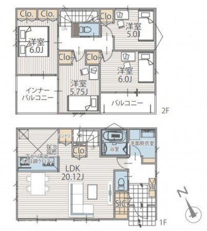 藤沢市鵠沼神明、新築一戸建ての間取り画像です