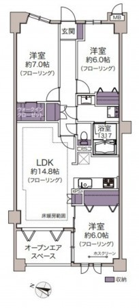 藤沢市片瀬、マンションの間取り画像です