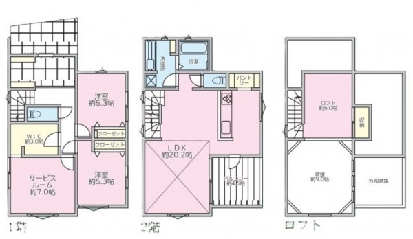 藤沢市城南、新築一戸建ての間取り画像です