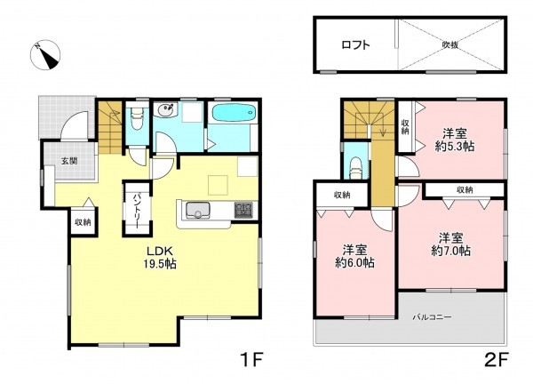 藤沢市鵠沼桜が岡、新築一戸建ての間取り画像です