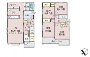 藤沢市辻堂元町、新築一戸建ての間取り画像です