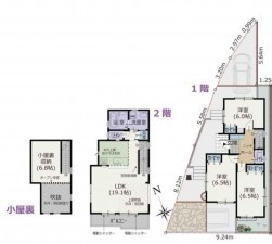 藤沢市片瀬、新築一戸建ての間取り画像です