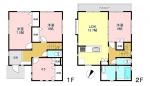 藤沢市辻堂元町、中古一戸建ての間取り画像です
